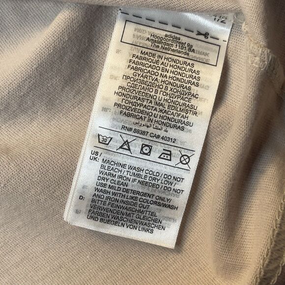 Adidas Men Small Essential Long Sleeve Cotton T-Shirt Wonder Beige Crew NEW - Picture 7 of 7